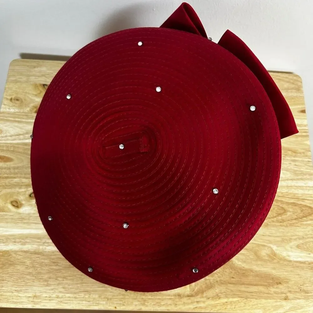 Ashro Whittall and Shon Red Church Hat Fascinator Beaded Velvet Flower Bow